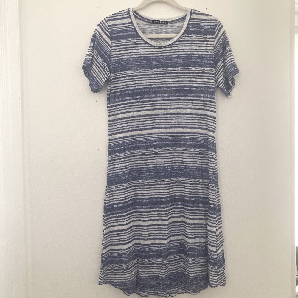 blue and white striped dress size L